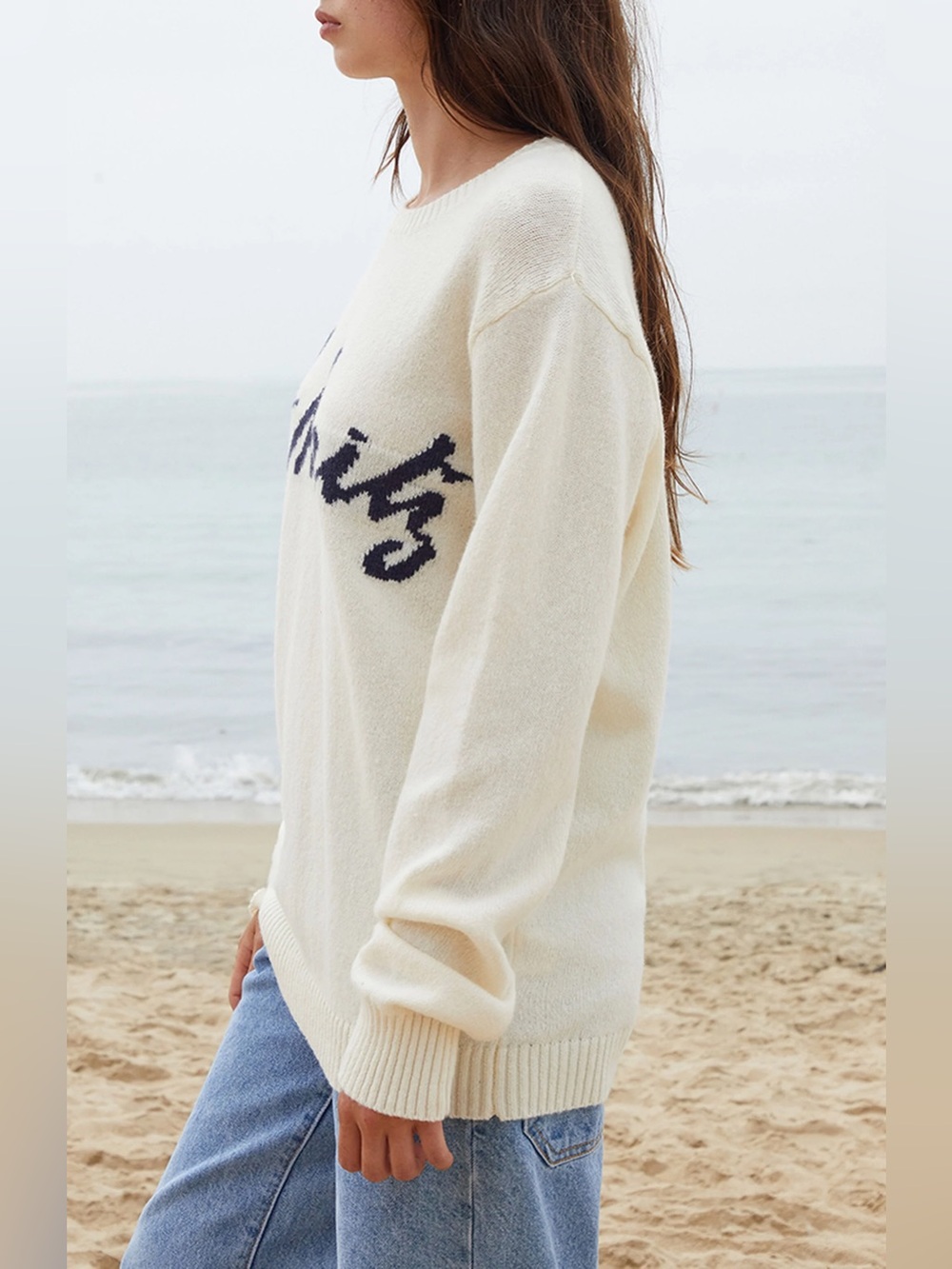 Brandy Melville John Galt St. Moritz Wool Blend Cream Knit Oversized Sweater OS - Picture 4 of 9